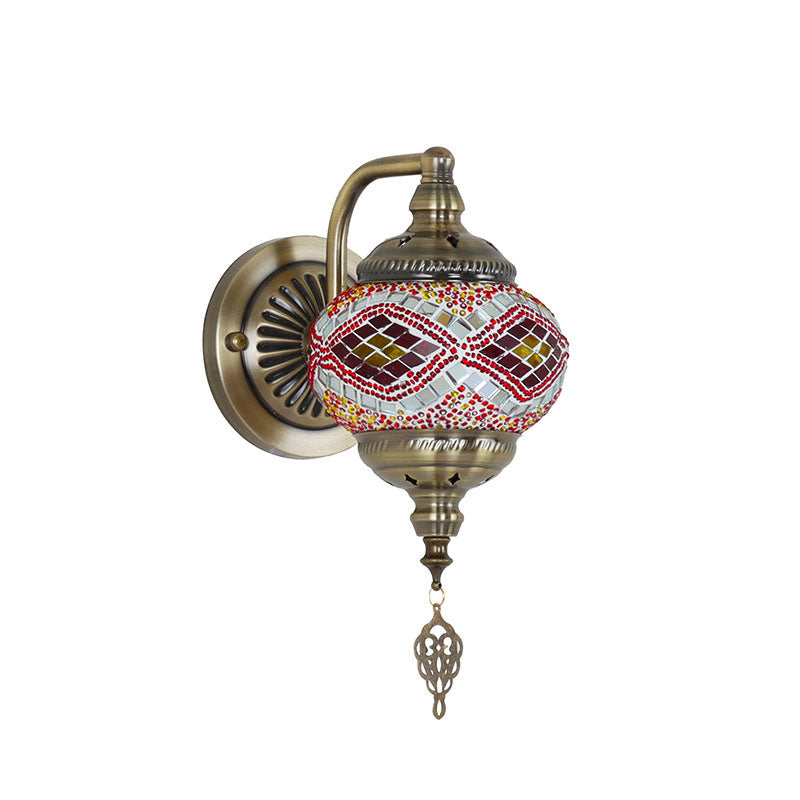 Zeitgenössische Retro Eisen Glas Mosaik Globus 1-Licht Wand Sconces Lampe Für Flur