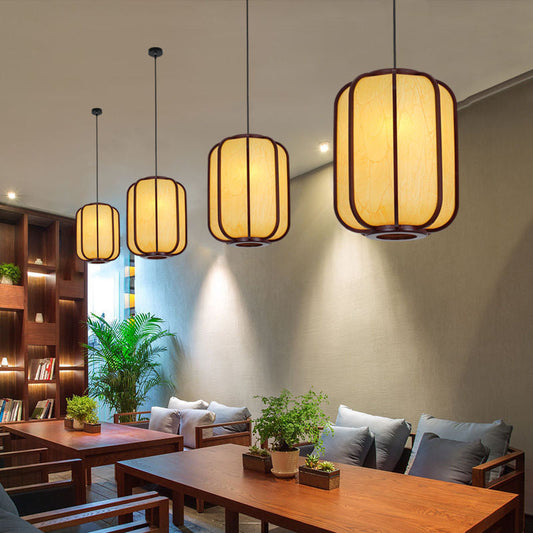 Frendorf | LuxoraChic Modernes Chinesisches Design Pendelleuchte | Faux-Schaffell | Holz-Laterne | LED-Beleuchtung für Zuhause
