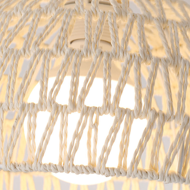 Frendorf | Rattana Deckenleuchte | Japanisches Design | Halbrundes Holz & Rattan | Beleuchtung für Wohnzimmer