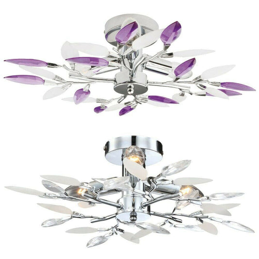 Frendorf | LustroLeaf Crystal Flush Light | Design in Blätter-Optik | 3-Licht-Deckenleuchte | Exklusive Eleganz für Zuhause