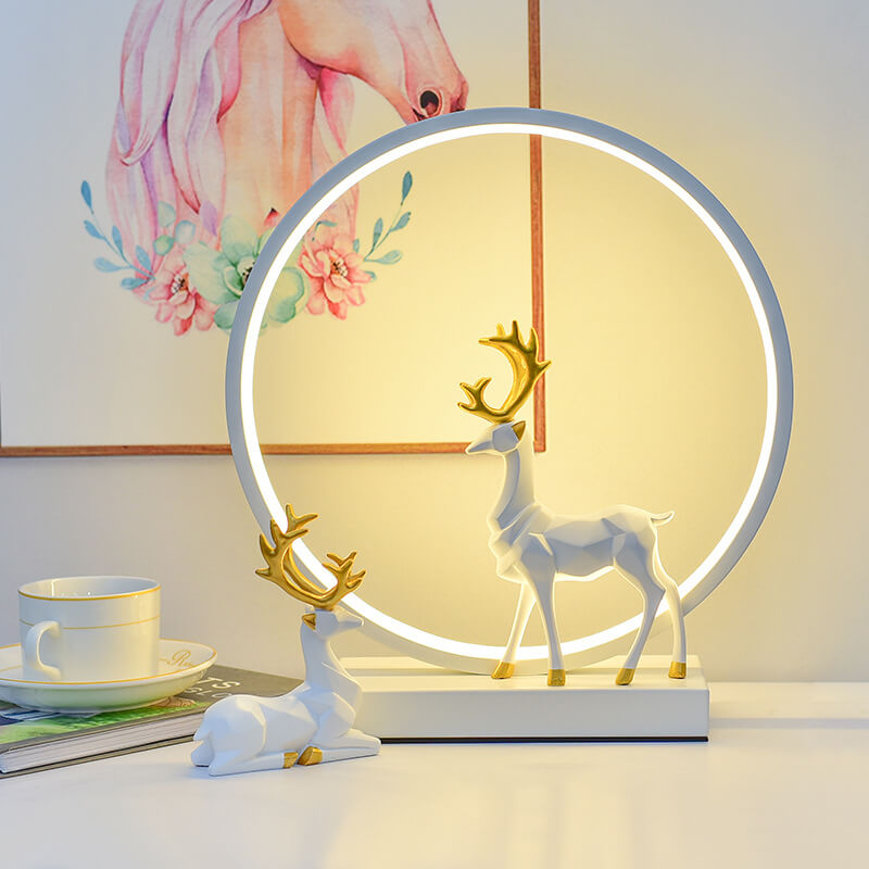 Frendorf | CircleLume USB LED Nachtlicht | Nordic Design | Tischlampe mit Hirschfigur | Warmweißes Licht & Dimmbar