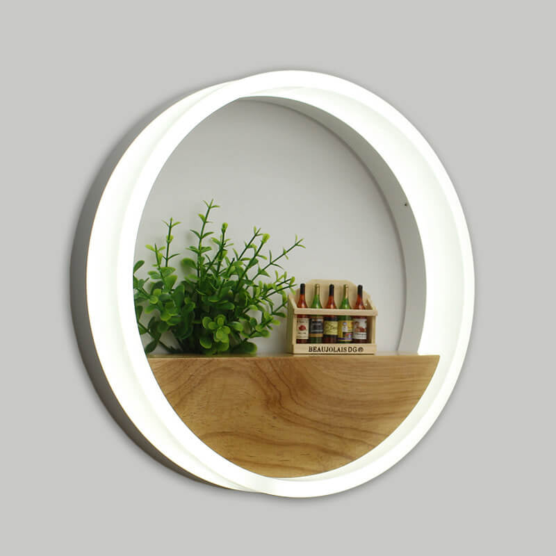 Frendorf | Lumoshelf LED Wandleuchte | Massivholz mit Ablage | Runde Wandlampe | Warm- & Weißlicht