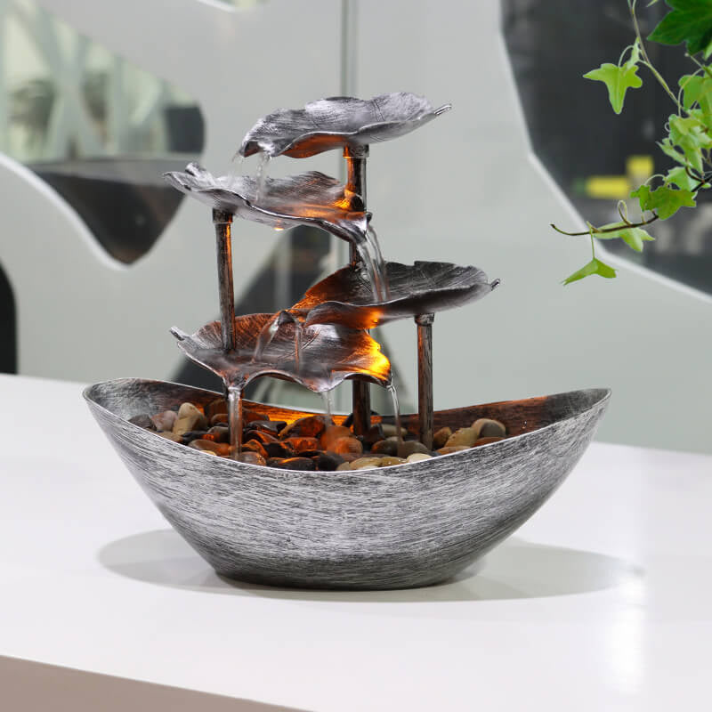 Frendorf | Aqualis Flow LED Tischbrunnen | Kreatives Lotusblatt-Design | Dekorative Lampe mit Wasserlauf