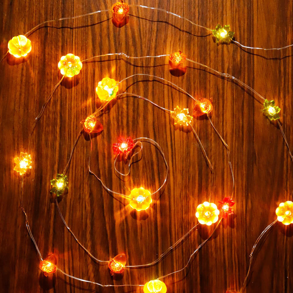 Moderne Erntedankfest Ahorn Eichel Kürbis Dekoration 30 LED Lichterkette