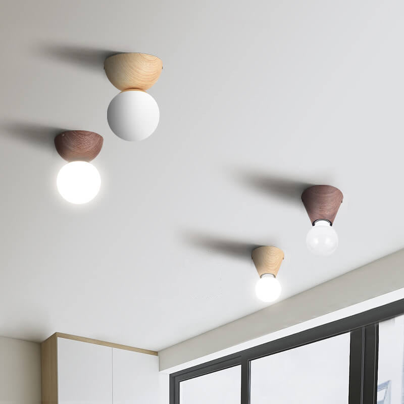 Frendorf | LumaFlair ZenGlow Japanischer Minimalismus LED Deckenleuchte | Holzoptik | Glasdesign | Runde Form | Flush Mount | Stilvolle Beleuchtung
