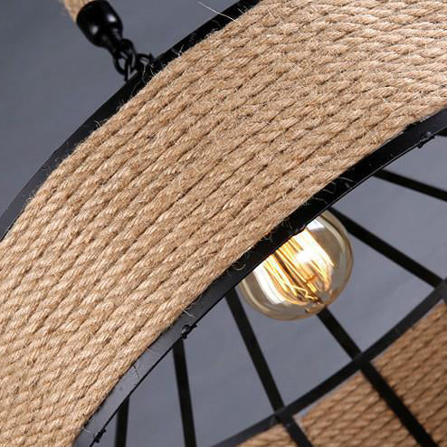 Frendorf | LumeLash Vintage Hängeleuchte | Rustikales Eisen & Hanfseil Design | 1-Flammige Pendelleuchte für Wohnzimmer