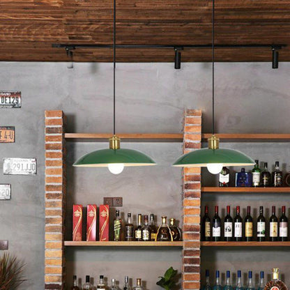 Frendorf | RetroDome Industrielle Vintage Pendelleuchte | Grünes Eisen-Kuppeldesign | Einzellicht | Rustikale Deckenbeleuchtung
