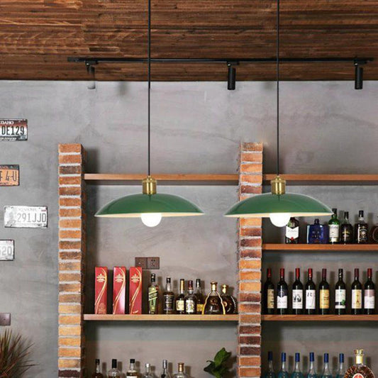 Frendorf | RetroDome Industrielle Vintage Pendelleuchte | Grünes Eisen-Kuppeldesign | Einzellicht | Rustikale Deckenbeleuchtung
