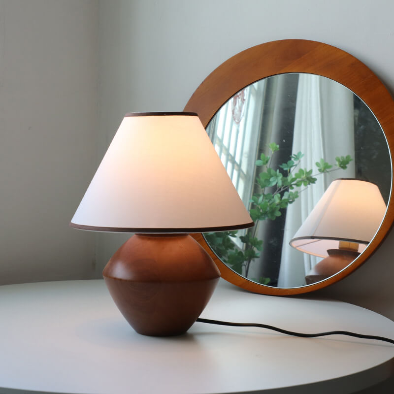 Frendorf | ZenSphere Japanische Vintage Tischlampe | Massivholz & Stoffschirm | Wabi-Sabi Design | 1-flammig | Deko für Zuhause