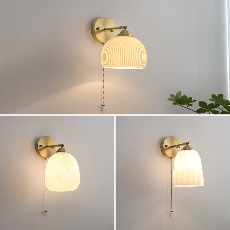 Frendorf | ScandiLume Nordic Wandleuchte mit Zugschalter | Milchglas & Messing Design | Strahlendes Stimmungslicht für Ihr Zuhause
