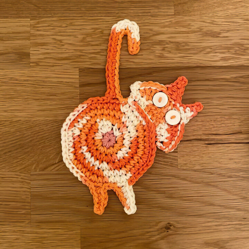 Frendorf | 🐱Lustige Katzenpo-Untersetzer Katzenpo-Tassenmatte Gestricktes Geschenk für Katzenfans