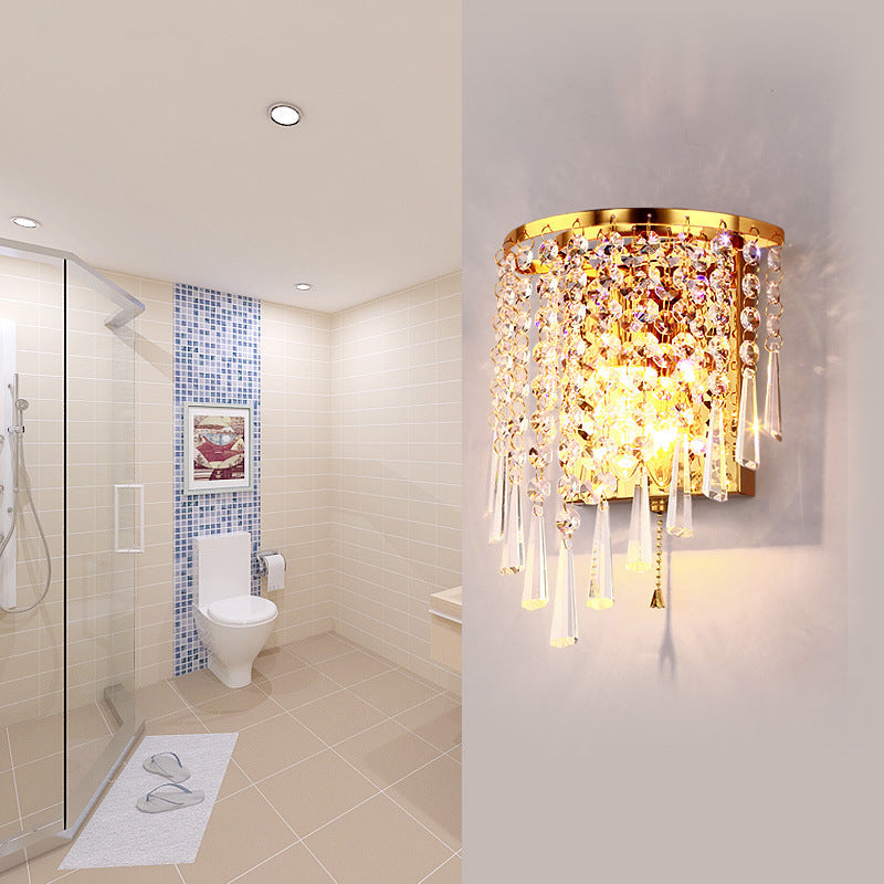 Moderne Luxus Halbrunde Achteck Perlen Edelstahl Kristall 1-Licht Wand Sconce Lampe Für Wohnzimmer