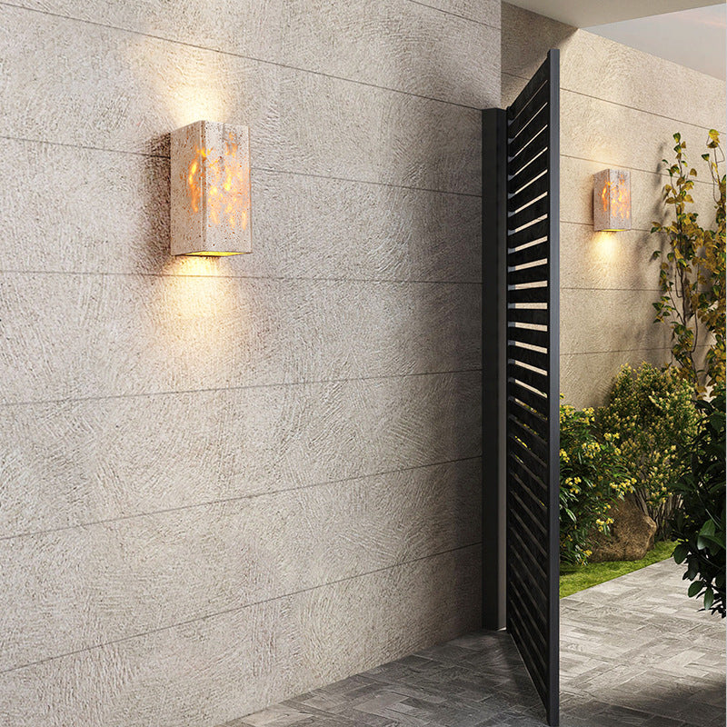 Frendorf | ShinariGlow Travertin LED Wandleuchte | Traditionelles Japanisches Design | Wasserdicht & Stilvoll