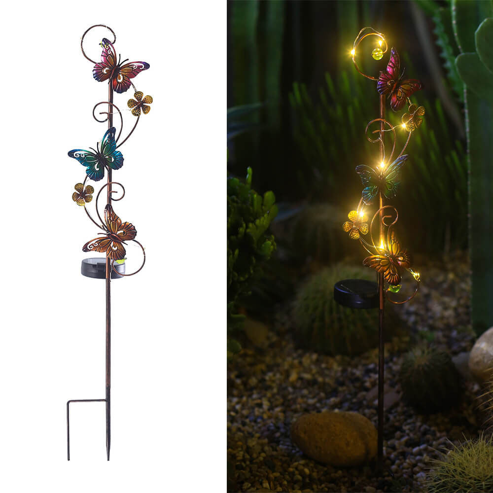 Frendorf | GardenGlow Solar Gartenleuchte | Metall-Design | Schmetterling, Libelle, Kolibri | Landschaftsbeleuchtung