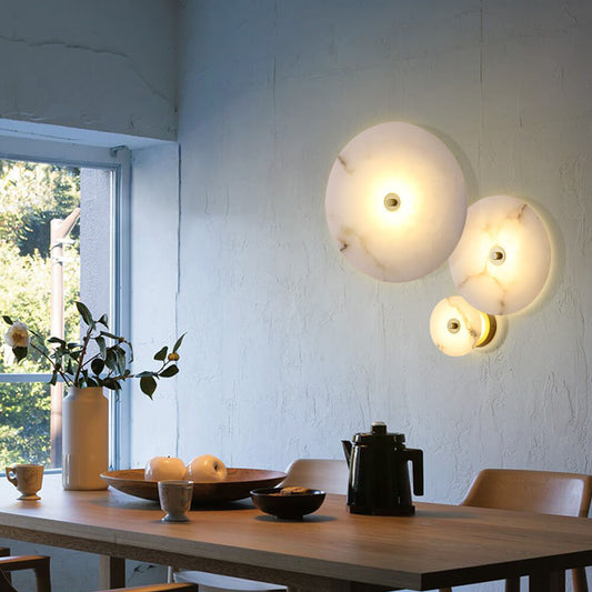 Frendorf | Marblios Runde LED Wandleuchte | Luxus-Marmor & Acryl-Design | Warmes Licht | Modern & Stilvoll für Wohnzimmer & Schlafzimmer
