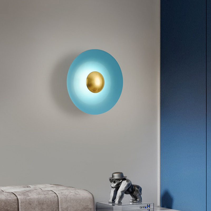Contemporary Creative Macaron Flying Saucer Hardware LED Wall Sconce Lamp For Bedroom