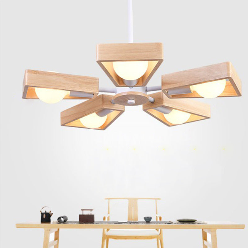 Zeitgenössischer skandinavischer Windmühlen-Eisenholz 3/5/6/8 Licht Kronleuchter für das Wohnzimmer