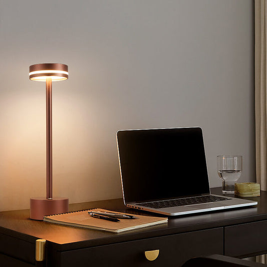 Moderne minimalistische zylindrische USB-LED-Tischlampe aus Metall und Acryl