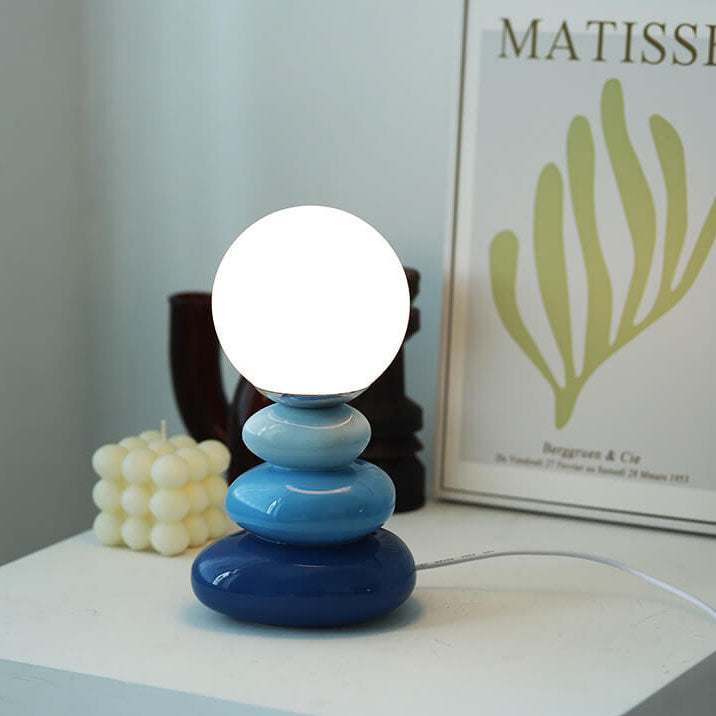 Frendorf | Pebluxe Minimalistische LED Tischlampe | Keramik & Glas | USB-Anschluss | Elegante Beleuchtung für Zuhause & Büro