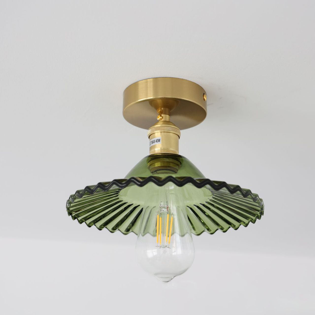 Frendorf | Lotuvia Japanische Vintage Deckenleuchte | Glas & Messing | Lotus Design | Semi-Flush-Mount