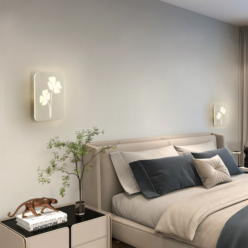Modern Simplicity Iron Acrylic Rectangular Four-Leaf Clover Square Love Heart LED Wall Sconce Lamp For Bedside