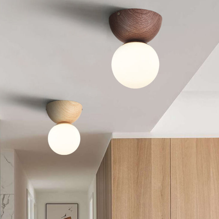 Frendorf | LumaFlair ZenGlow Japanischer Minimalismus LED Deckenleuchte | Holzoptik | Glasdesign | Runde Form | Flush Mount | Stilvolle Beleuchtung