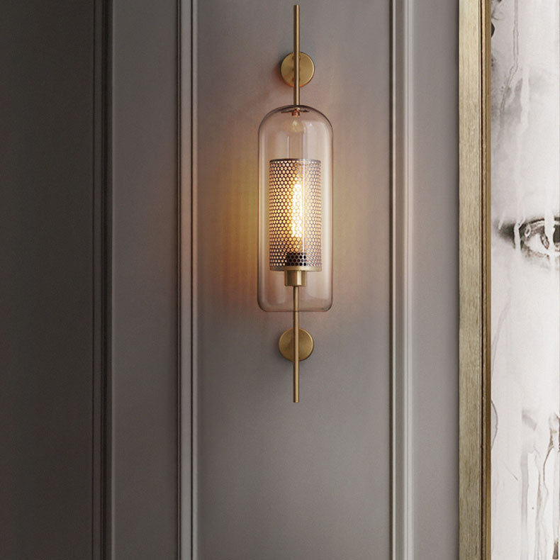 Frendorf | Lumivault Industrial Wandlampe | Zylindrischer Glasschirm | Eisenrahmen | Deko für Schlafzimmer & Wohnräume