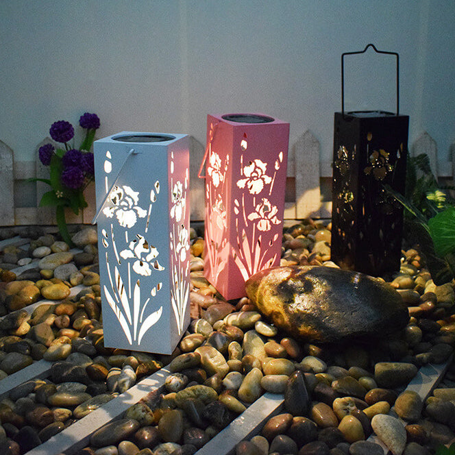 Solar Butterfly Rose Muster Hohle Säule LED Außen wasserdichte dekorative Lampe