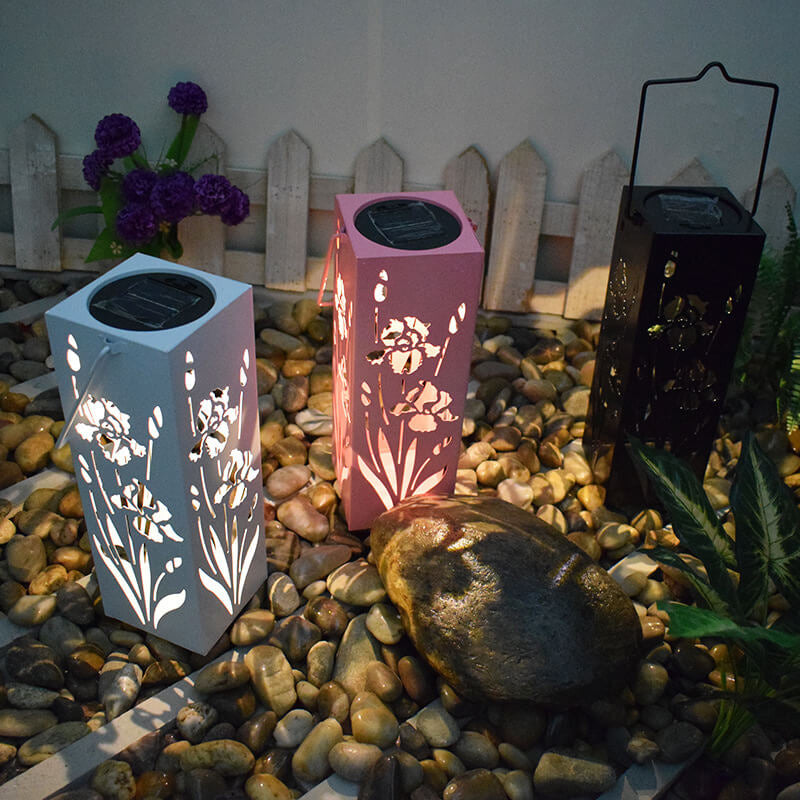 Solar Butterfly Rose Muster Hohle Säule LED Außen wasserdichte dekorative Lampe