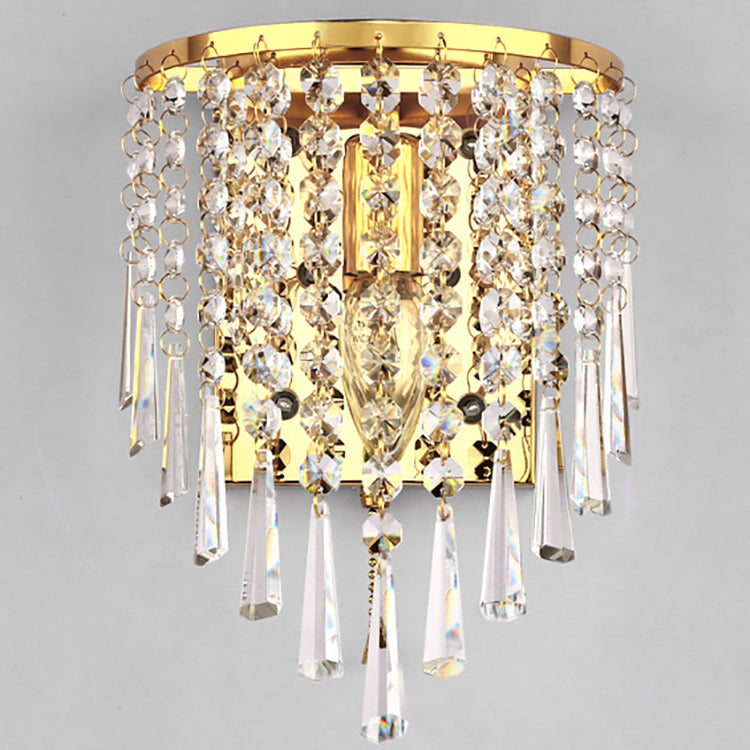 Moderne Luxus Halbrunde Achteck Perlen Edelstahl Kristall 1-Licht Wand Sconce Lampe Für Wohnzimmer