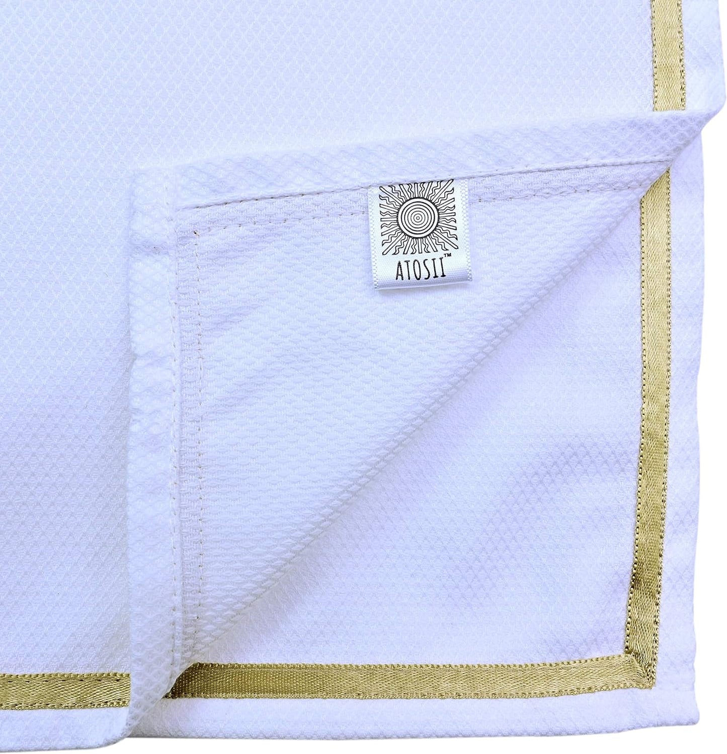 Frendorf | ATOSII 'Kohinoor' Heimwäsche 100% Baumwolle Stoffservietten - 20 X 20 Zoll (Weiß) Übergroße DINNER-SERVIETTEN - Set von 4 - Handgefertigt mit Goldsatinrand - Weiche Servietten perfekt zum Verschenken