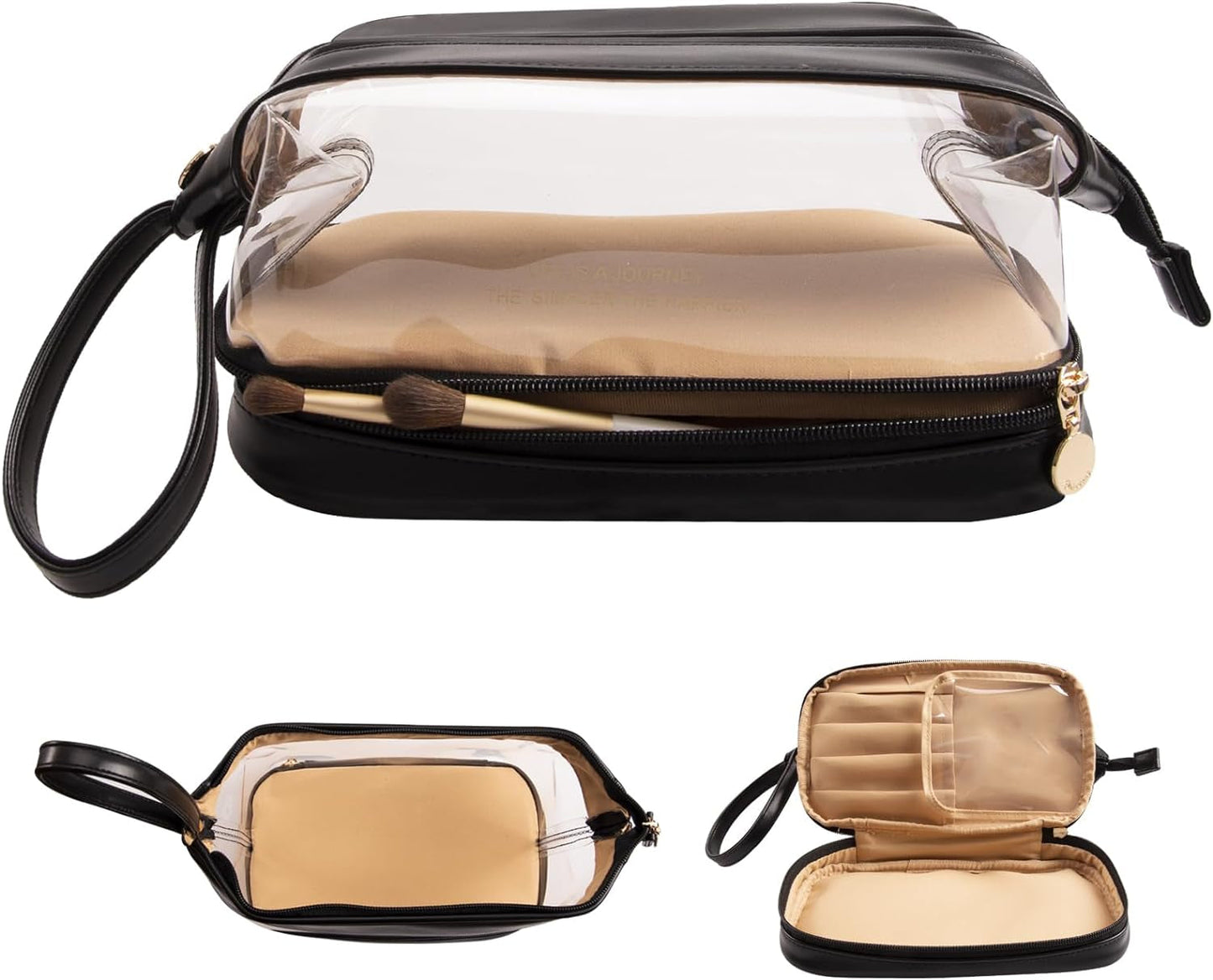 Frendorf | Abiudeng Große Make-up Tasche, Doppelschicht Kosmetiktasche, Reise Make-up Tasche, Leder Make-up Tasche, Kosmetische Reisetaschen, Tragbare Leder Kulturbeutel, Geräumige Kosmetiktasche für Frauen und Mädchen
