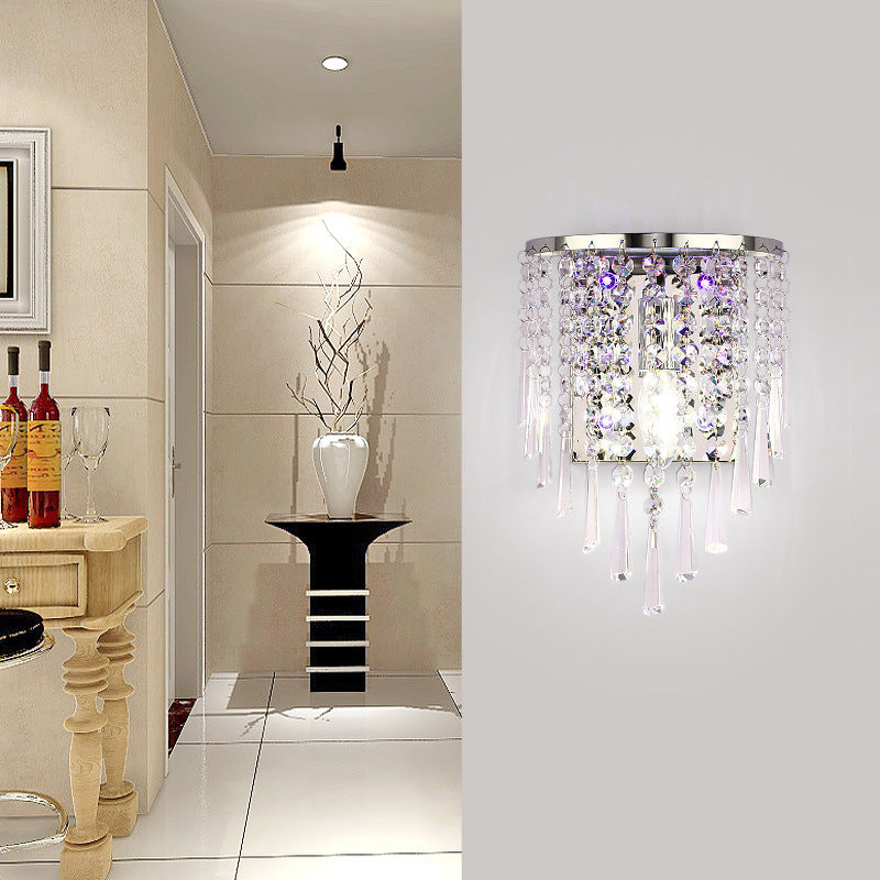 Moderne Luxus Halbrunde Achteck Perlen Edelstahl Kristall 1-Licht Wand Sconce Lampe Für Wohnzimmer