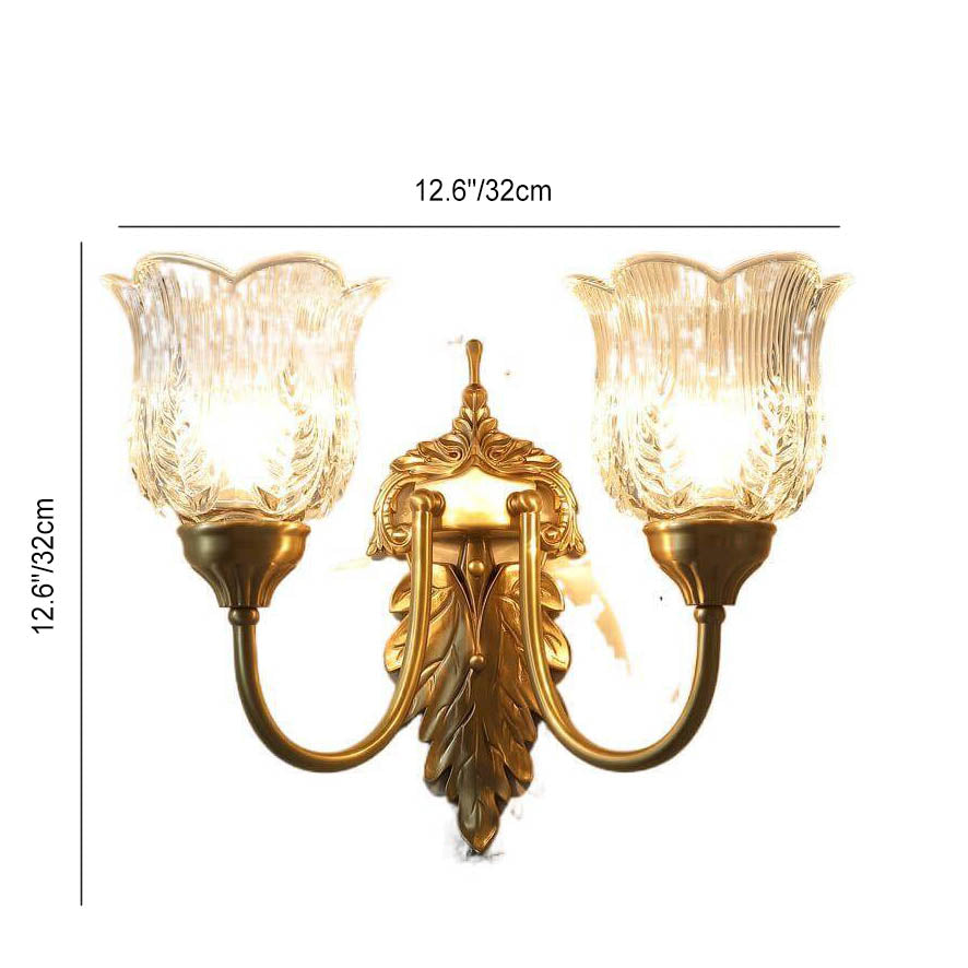 Frendorf | LustraBloom Vintage Wandleuchte | Messing & Glas | 1/2 Flammen | Elegantes Blütendesign