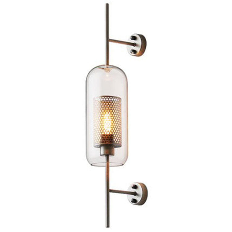 Frendorf | Lumivault Industrial Wandlampe | Zylindrischer Glasschirm | Eisenrahmen | Deko für Schlafzimmer & Wohnräume