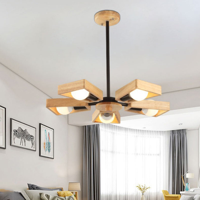 Zeitgenössischer skandinavischer Windmühlen-Eisenholz 3/5/6/8 Licht Kronleuchter für das Wohnzimmer
