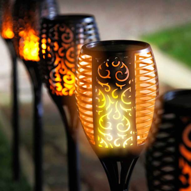 Frendorf | SolarFlare LED Gartenfackel | Solarbetriebene Flammenlampe für Außenbereich | Wetterfeste Dekoration für Garten & Terrasse