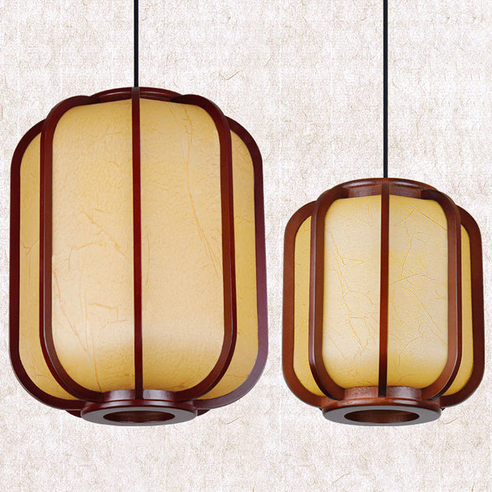 Frendorf | LuxoraChic Modernes Chinesisches Design Pendelleuchte | Faux-Schaffell | Holz-Laterne | LED-Beleuchtung für Zuhause