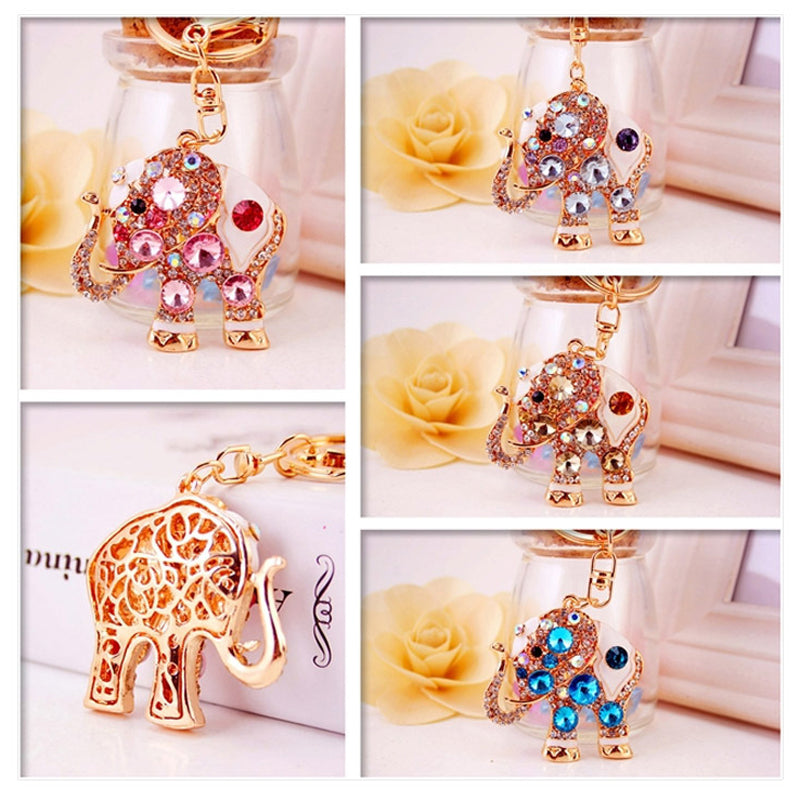 Frendorf | Niedlicher Glücklicher Pinker Elefant Großer Kristall-Rhinestone Schlüsselanhänger