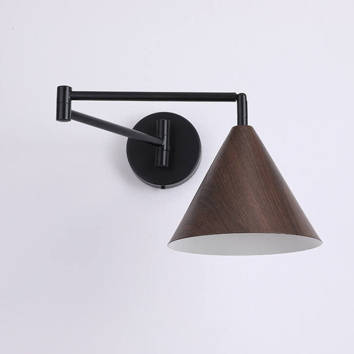 Frendorf | LumoNordic Minimalist Cone Swing Arm LED Wandlampe | Holzmaserung | Flexibler Schwenkarm | Stimmungslicht | Deko für Zuhause