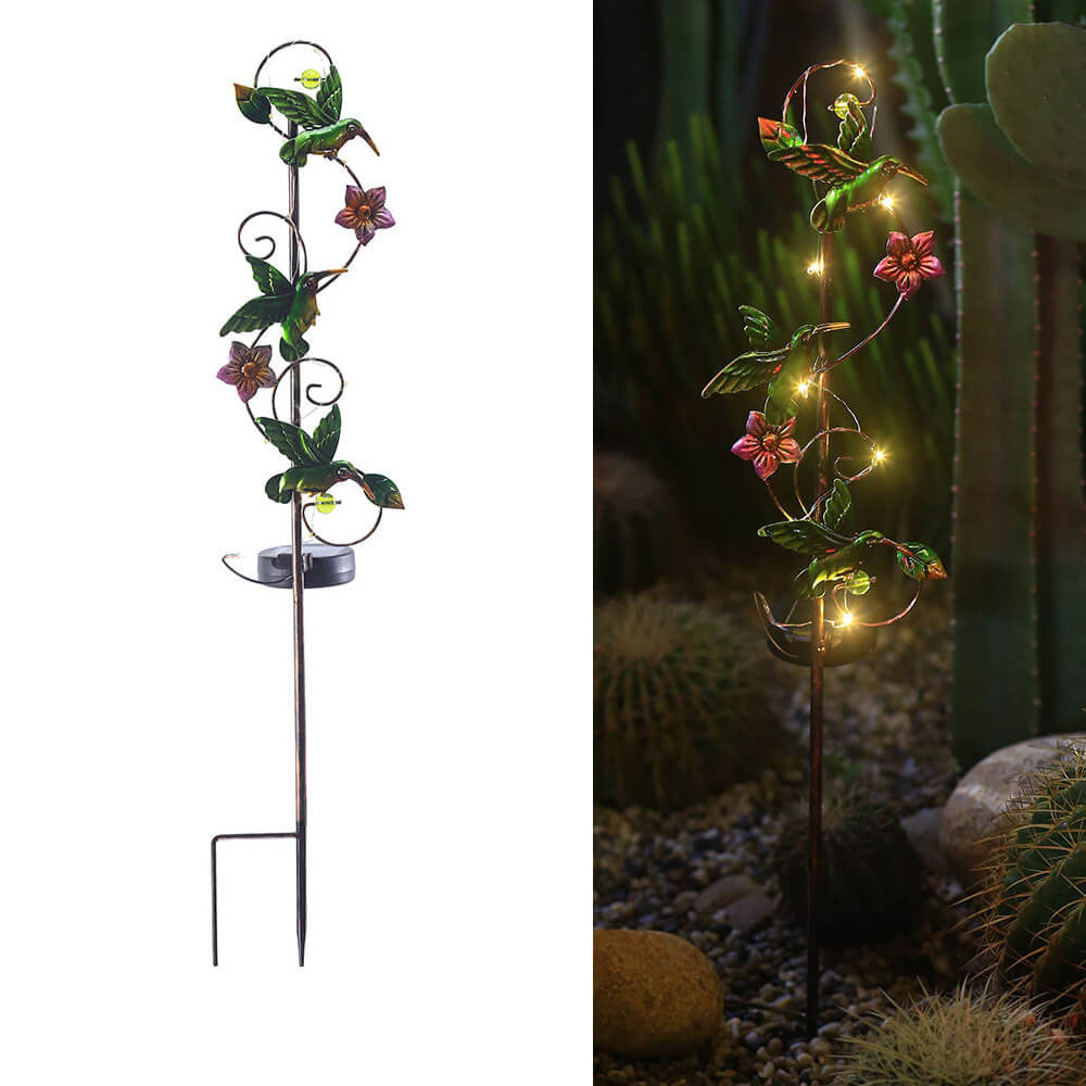 Frendorf | GardenGlow Solar Gartenleuchte | Metall-Design | Schmetterling, Libelle, Kolibri | Landschaftsbeleuchtung