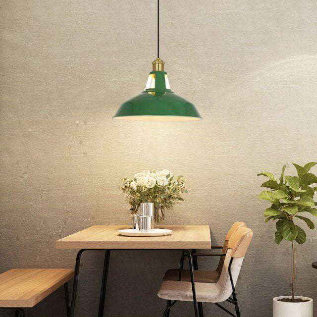 Frendorf | RetroDome Industrielle Vintage Pendelleuchte | Grünes Eisen-Kuppeldesign | Einzellicht | Rustikale Deckenbeleuchtung