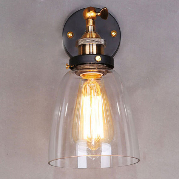 Contemporary Industrial Round Cup Iron Glass 1-Light Wall Sconce Lamp For Living Room