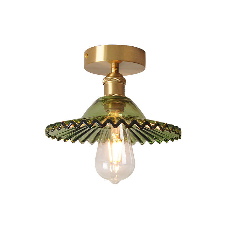 Frendorf | Lotuvia Japanische Vintage Deckenleuchte | Glas & Messing | Lotus Design | Semi-Flush-Mount
