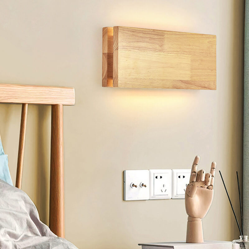 Frendorf | WabiLight Japanische Wabi-Sabi Holz-LED Wandlampe | Rechteckig oder Quadratisch | Warmes Ambiente