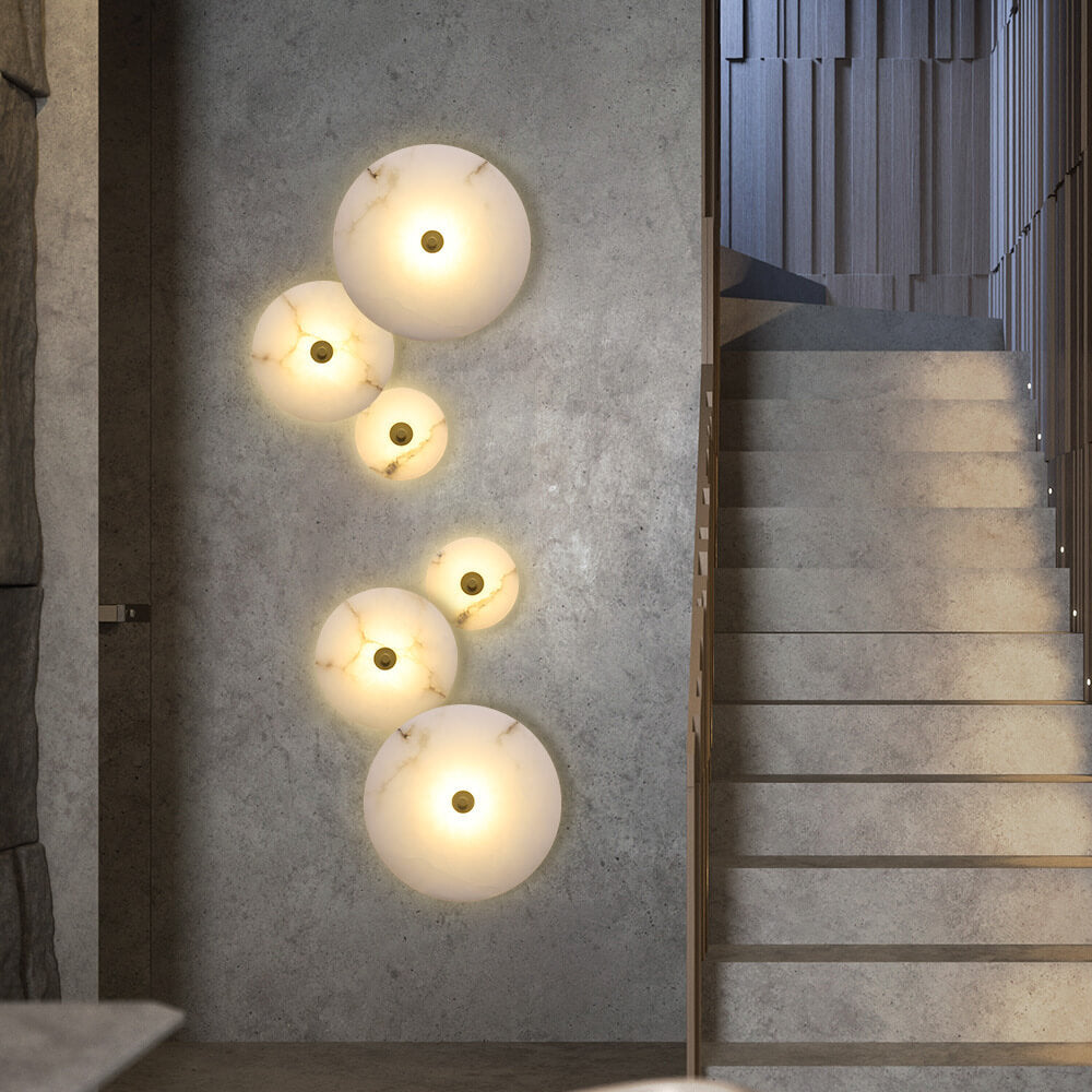 Frendorf | Marblios Runde LED Wandleuchte | Luxus-Marmor & Acryl-Design | Warmes Licht | Modern & Stilvoll für Wohnzimmer & Schlafzimmer