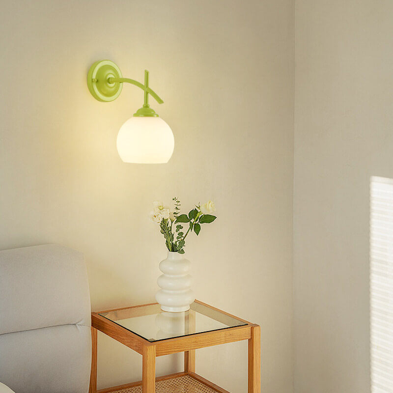 Modern Art Deco Round Glass Metal 1-Light Wall Sconce Lamp For Bedroom