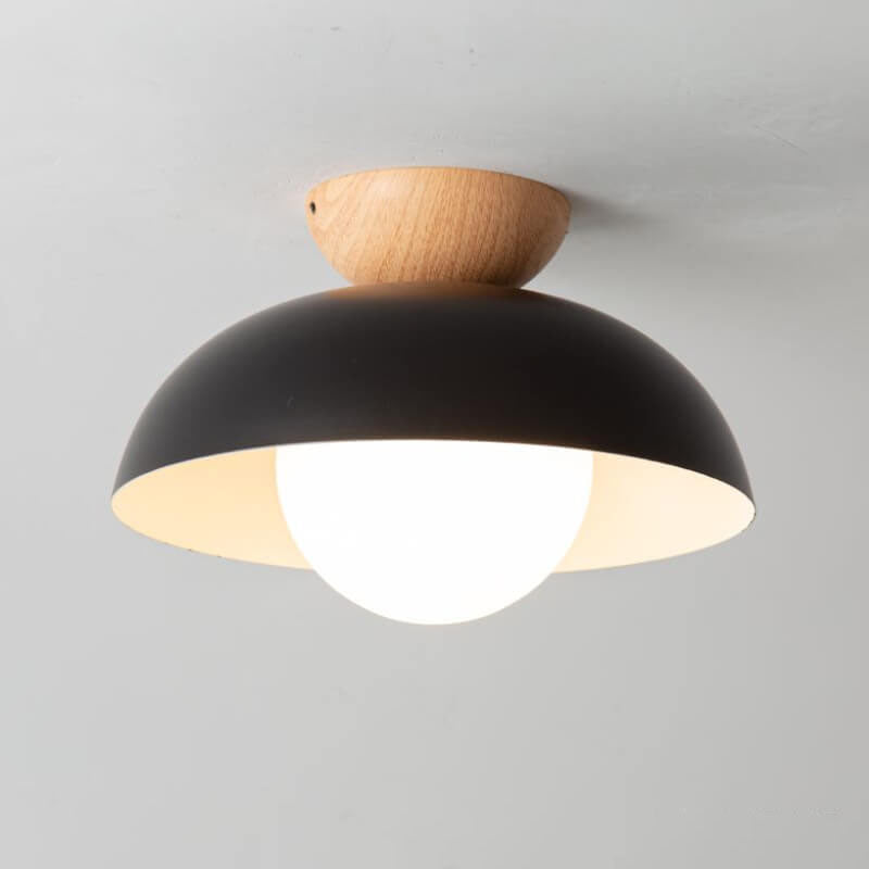 Frendorf | BowlCraft Deckenleuchte | Wandleuchten-Design aus Eisen & Holz | 1-flammig | Moderne Eleganz