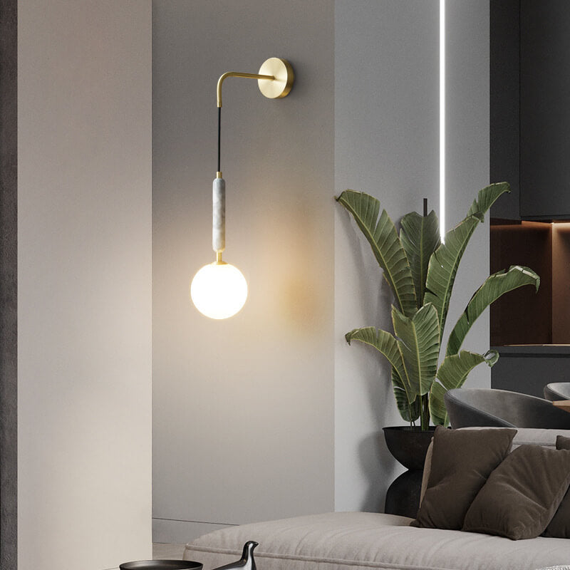 Frendorf | Marbelis Sphere LED Wandleuchte | Moderner Luxus | Marmor-Arm & Kugelschirm | Dekorative Beleuchtung