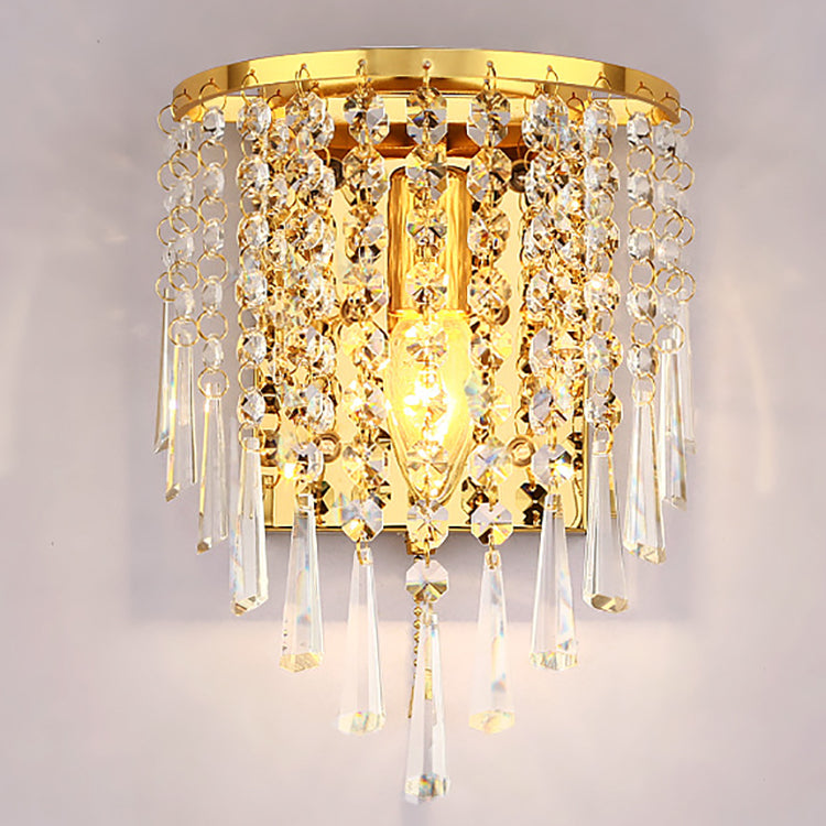 Moderne Luxus Halbrunde Achteck Perlen Edelstahl Kristall 1-Licht Wand Sconce Lampe Für Wohnzimmer